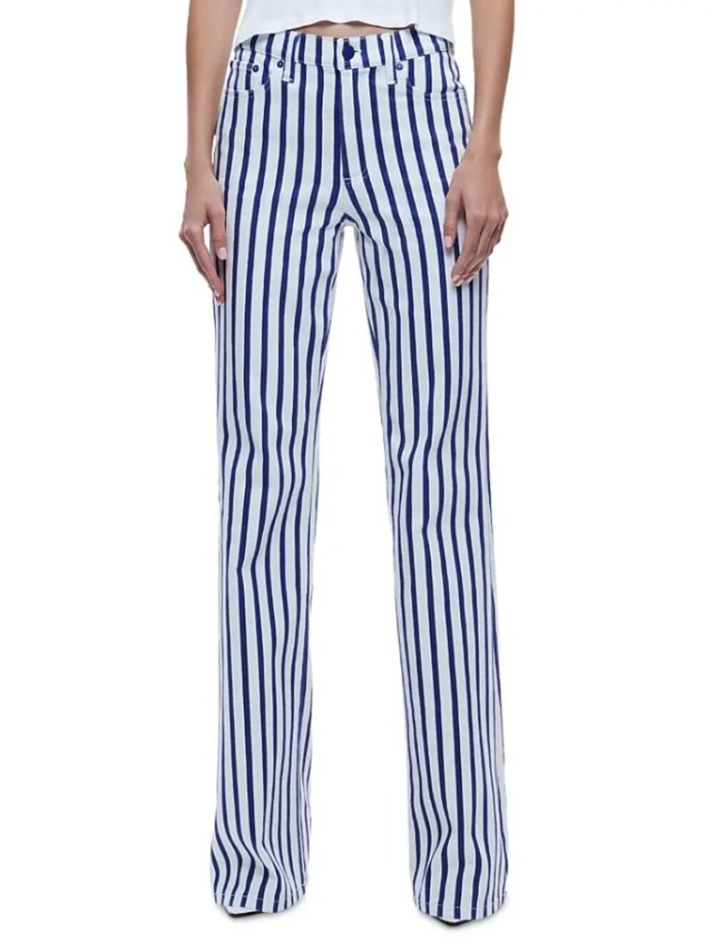 Alice + Olivia Jeans Keira Mid Rise 70s Bootcut Jeans Admiral Stripe Indigo 29